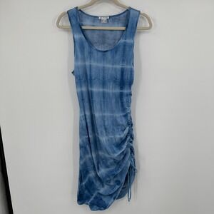 VENUS Blue Tie-Dye Midi Dress with Side Ruching